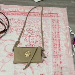 Michael Kors Beige Crossbody Bag with Gold Logo